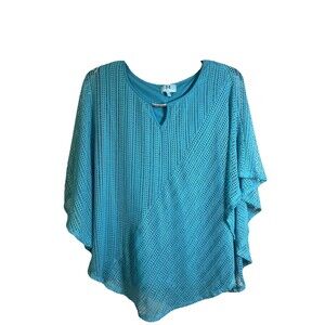 South Main Boutique Double Layered Blue Crochet Boho Chic Women’s Blouse Top XXL
